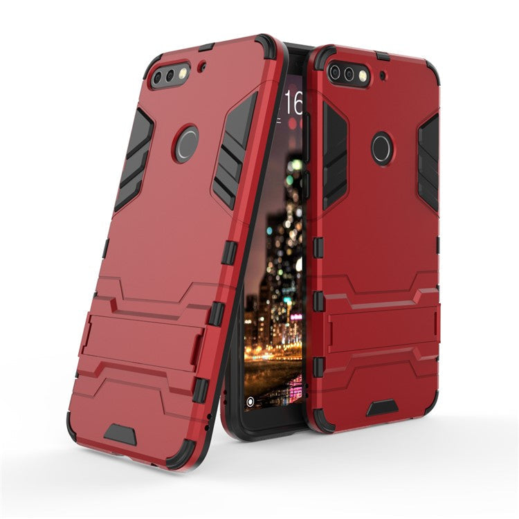 Plastic + TPU Hybrid Case Cover with Kickstand for Huawei Enjoy 8/Honor 7C /Y7 Prime (2018) - Red