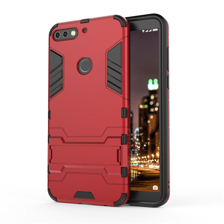 Plastic + TPU Hybrid Case Cover with Kickstand for Huawei Enjoy 8/Honor 7C /Y7 Prime (2018) - Red
