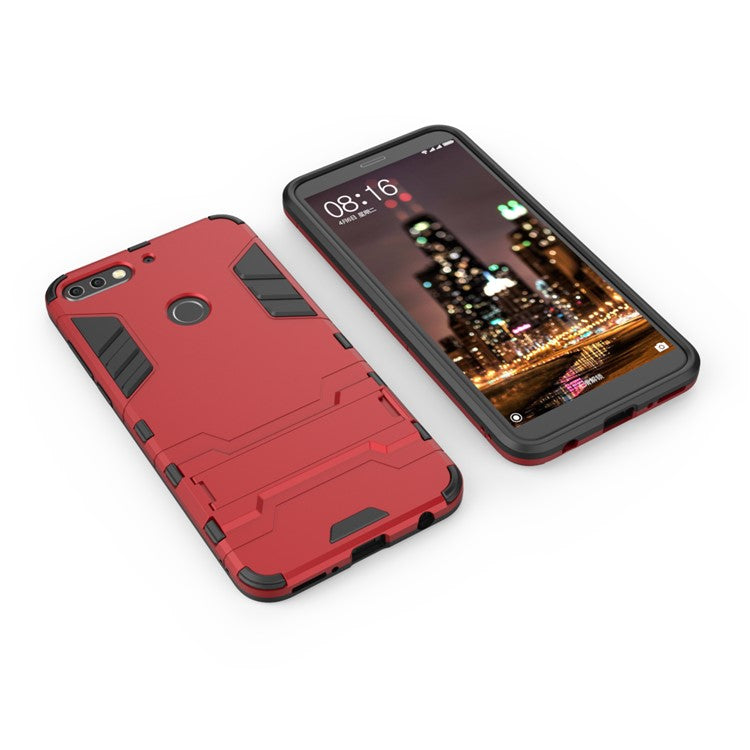 Plastic + TPU Hybrid Case Cover with Kickstand for Huawei Enjoy 8/Honor 7C /Y7 Prime (2018) - Red