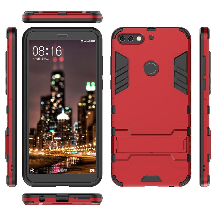 Plastic + TPU Hybrid Case Cover with Kickstand for Huawei Enjoy 8/Honor 7C /Y7 Prime (2018) - Red