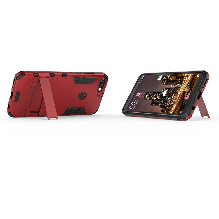 Plastic + TPU Hybrid Case Cover with Kickstand for Huawei Enjoy 8/Honor 7C /Y7 Prime (2018) - Red