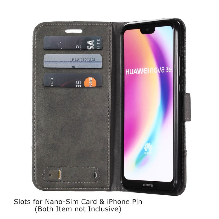MUXMA Leather Canvas Splicing Stand Mobile Cover for Huawei P20 Lite/Nova 3e - Grey
