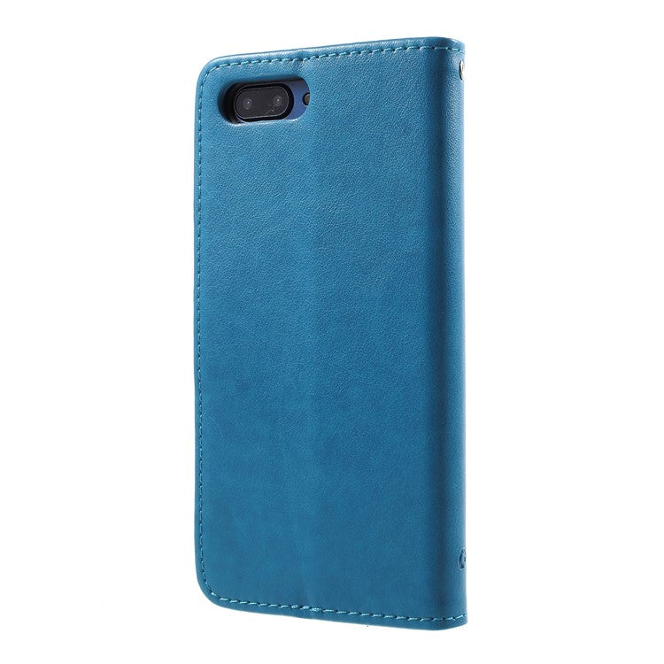 Imprint Butterfly Flowers Wallet Leather Stand Cover for Huawei Honor 10 - Blue
