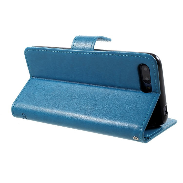 Imprint Butterfly Flowers Wallet Leather Stand Cover for Huawei Honor 10 - Blue