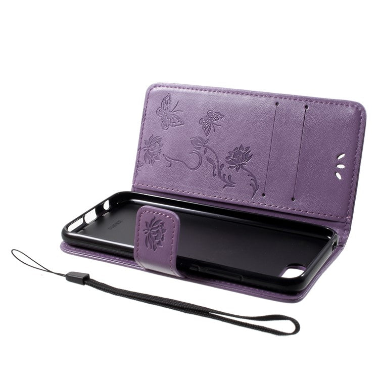 Imprint Butterfly Flowers PU Leather Wallet Case for Huawei Honor 10 - Light Purple