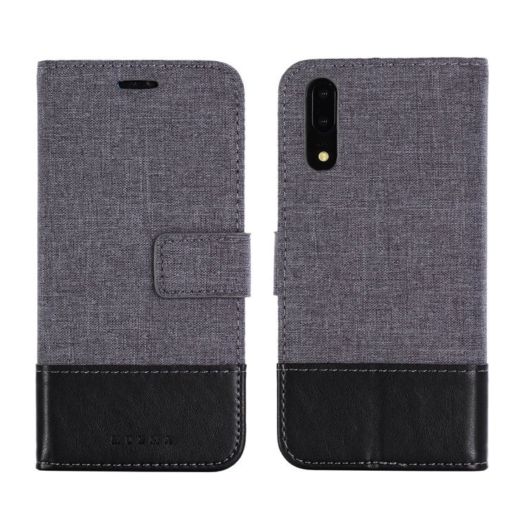 MUXMA Leather Canvas Splicing Stand Mobile Casing for Huawei P20 - Black