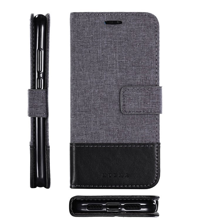 MUXMA Leather Canvas Splicing Stand Mobile Casing for Huawei P20 - Black