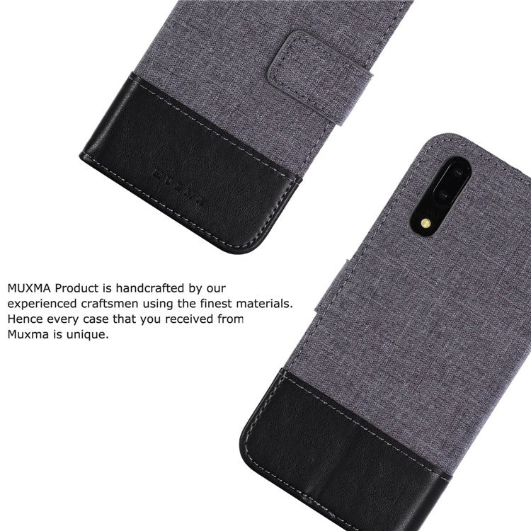 MUXMA Leather Canvas Splicing Stand Mobile Casing for Huawei P20 - Black