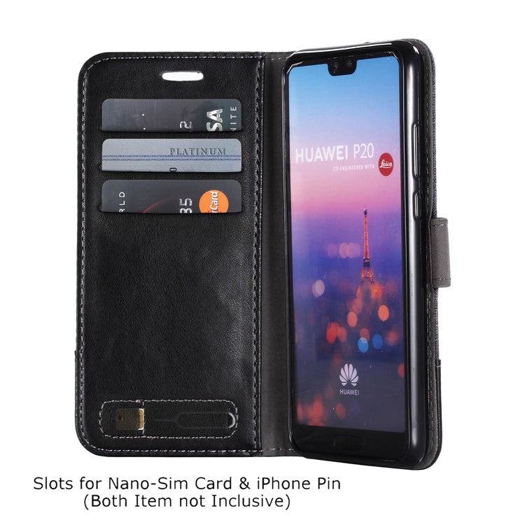 MUXMA Leather Canvas Splicing Stand Mobile Casing for Huawei P20 - Black