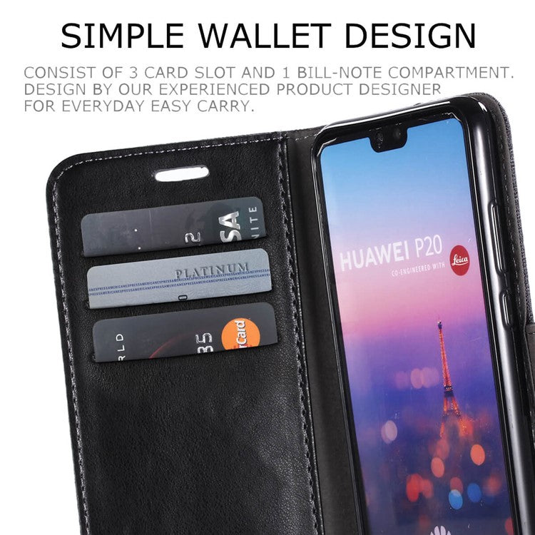MUXMA Leather Canvas Splicing Stand Mobile Casing for Huawei P20 - Black