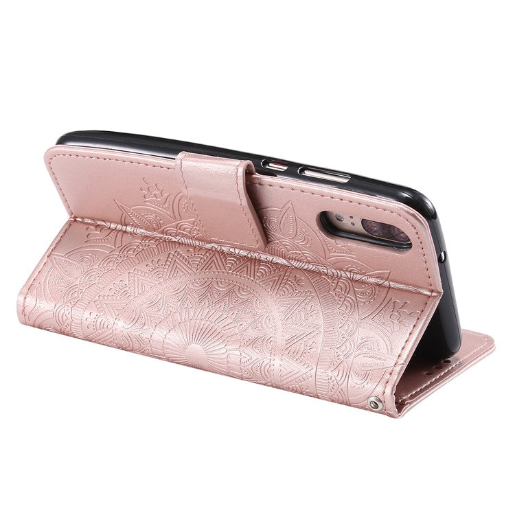 Imprint Mandala Flower Stand Wallet Leather Case for Huawei P20 - Rose Gold
