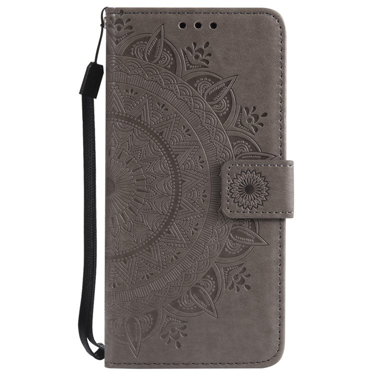 Imprint Mandala Flower Stand Wallet Leather Cover for Huawei P20 - Grey