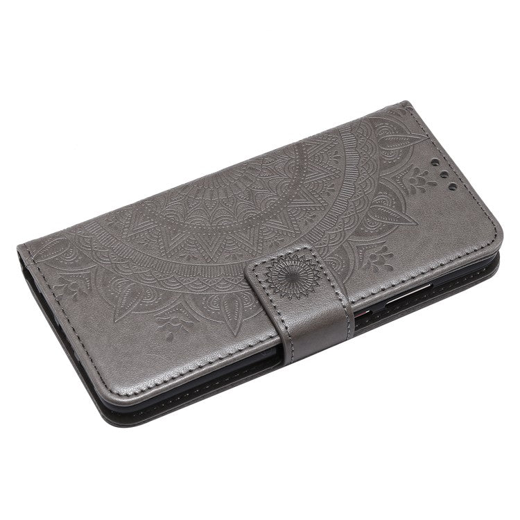 Imprint Mandala Flower Stand Wallet Leather Cover for Huawei P20 - Grey