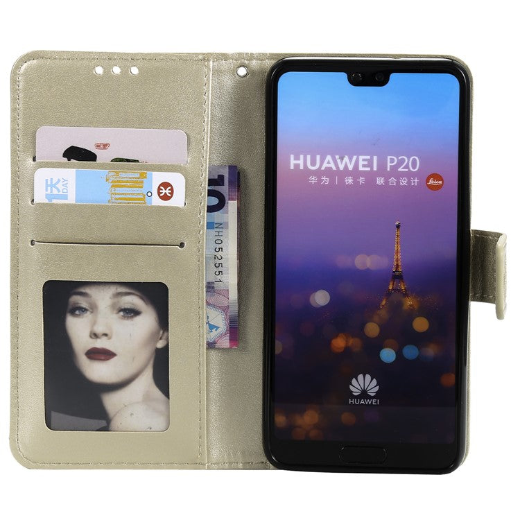 Imprint Mandala Flower Stand Wallet Leather Mobile Phone Case for Huawei P20 - Gold