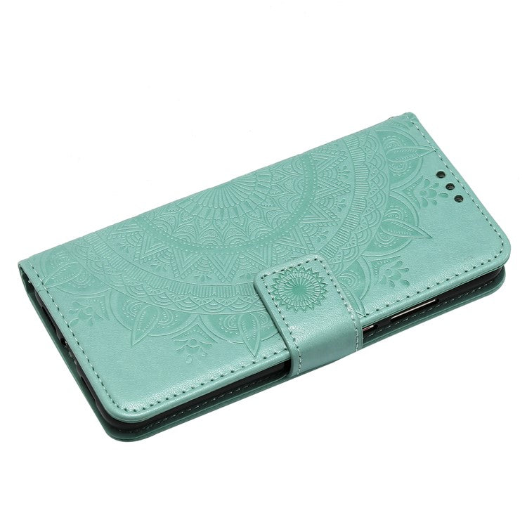 Imprint Mandala Flower Stand Wallet Leather Cell Phone Case for Huawei P20 - Cyan