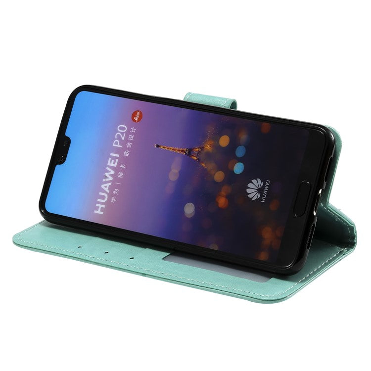 Imprint Mandala Flower Stand Wallet Leather Cell Phone Case for Huawei P20 - Cyan