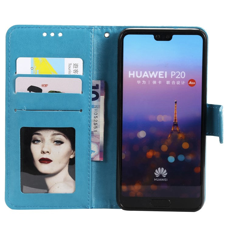 Imprint Mandala Flower Stand Wallet Leather Protective Case for Huawei P20 - Blue