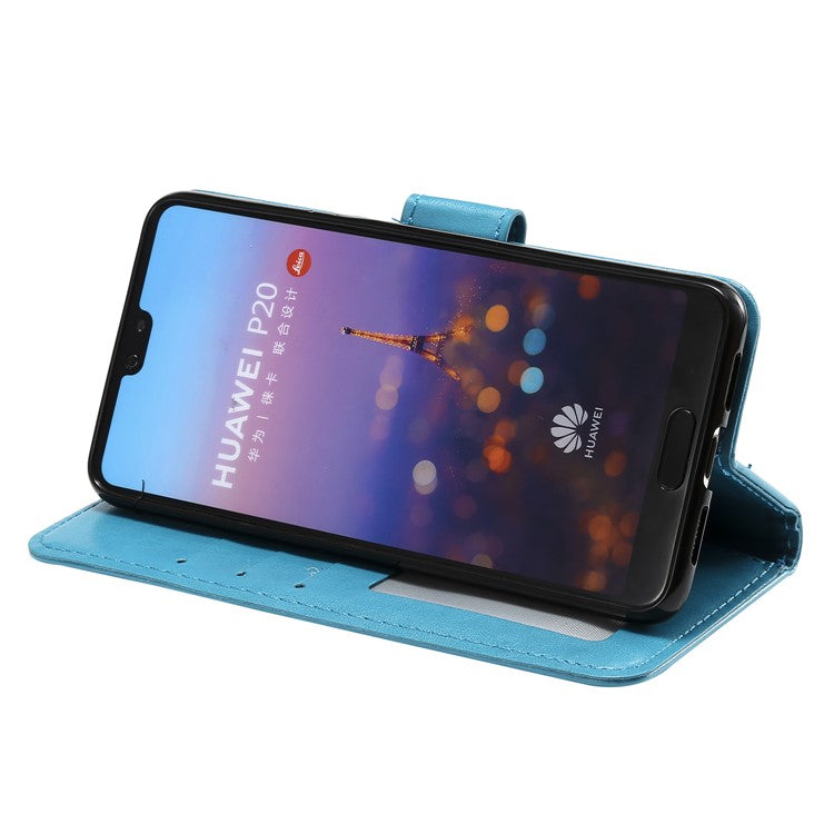 Imprint Mandala Flower Stand Wallet Leather Protective Case for Huawei P20 - Blue