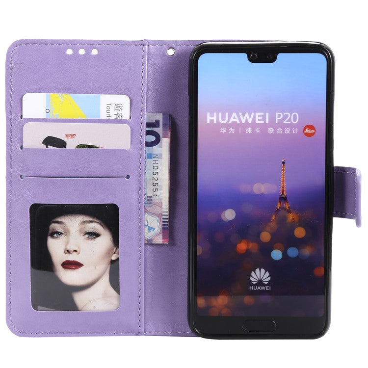Imprint Mandala Flower Stand Wallet Leather Protective Cover for Huawei P20 - Purple