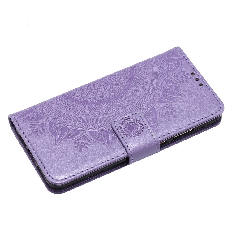 Imprint Mandala Flower Stand Wallet Leather Protective Cover for Huawei P20 - Purple