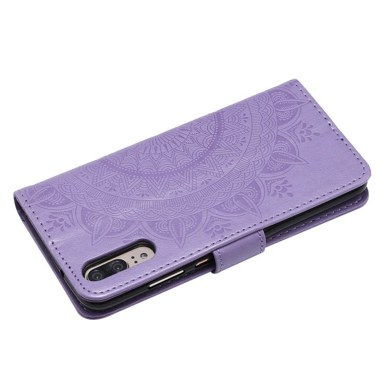 Imprint Mandala Flower Stand Wallet Leather Protective Cover for Huawei P20 - Purple