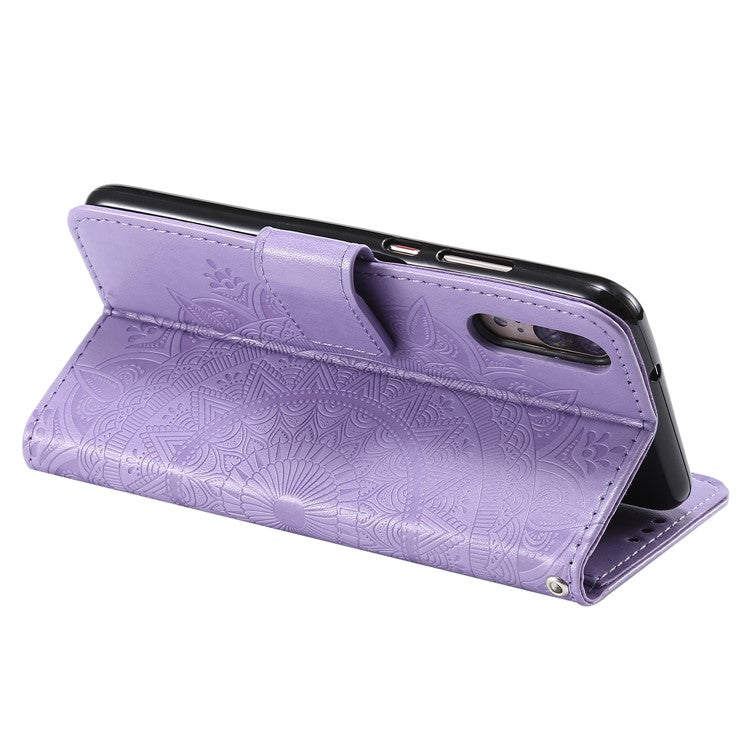 Imprint Mandala Flower Stand Wallet Leather Protective Cover for Huawei P20 - Purple
