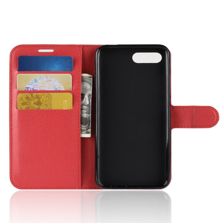 Litchi Texture Wallet Stand Leather Mobile Shell for Huawei Honor 10 - Red