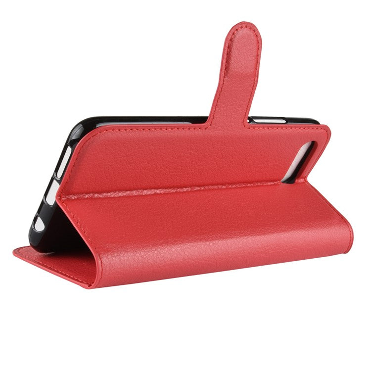 Litchi Texture Wallet Stand Leather Mobile Shell for Huawei Honor 10 - Red