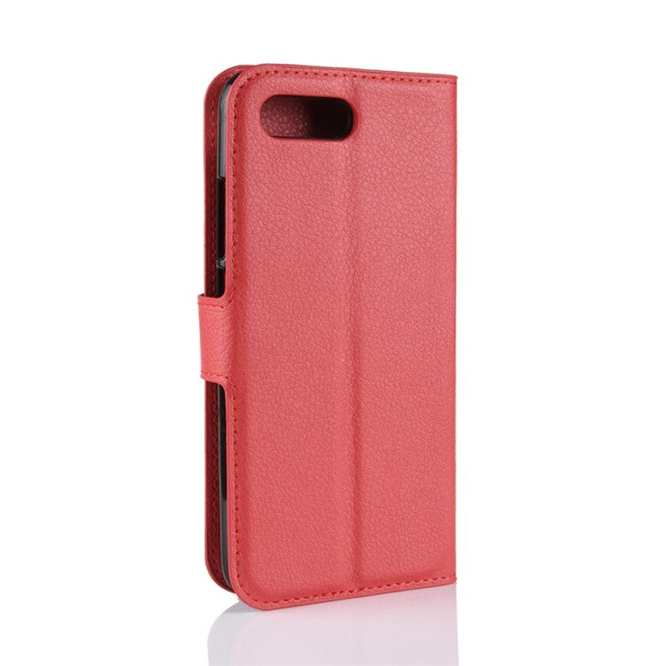 Litchi Texture Wallet Stand Leather Mobile Shell for Huawei Honor 10 - Red