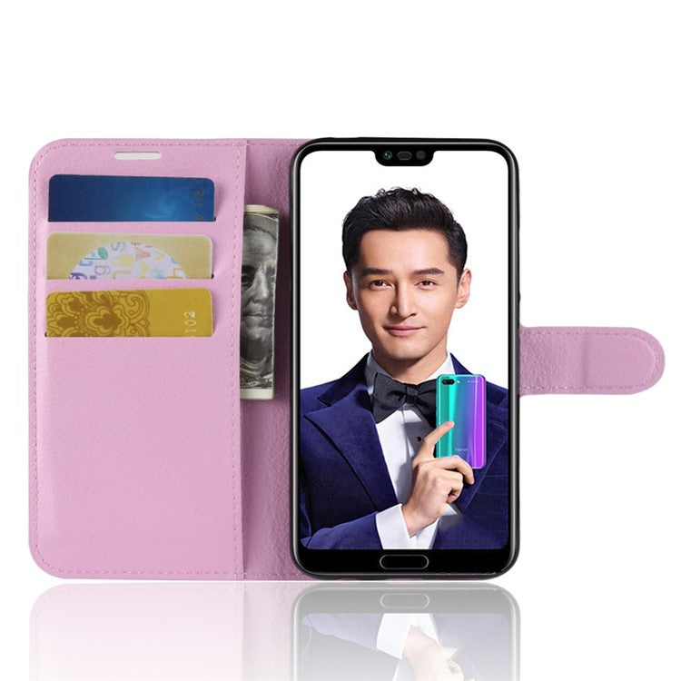 Litchi Texture Wallet Stand Leather Protective Cover Case for Huawei Honor 10 - Pink