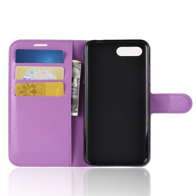 Litchi Texture Wallet Stand Leather Mobile Casing Shell for Huawei Honor 10 - Purple