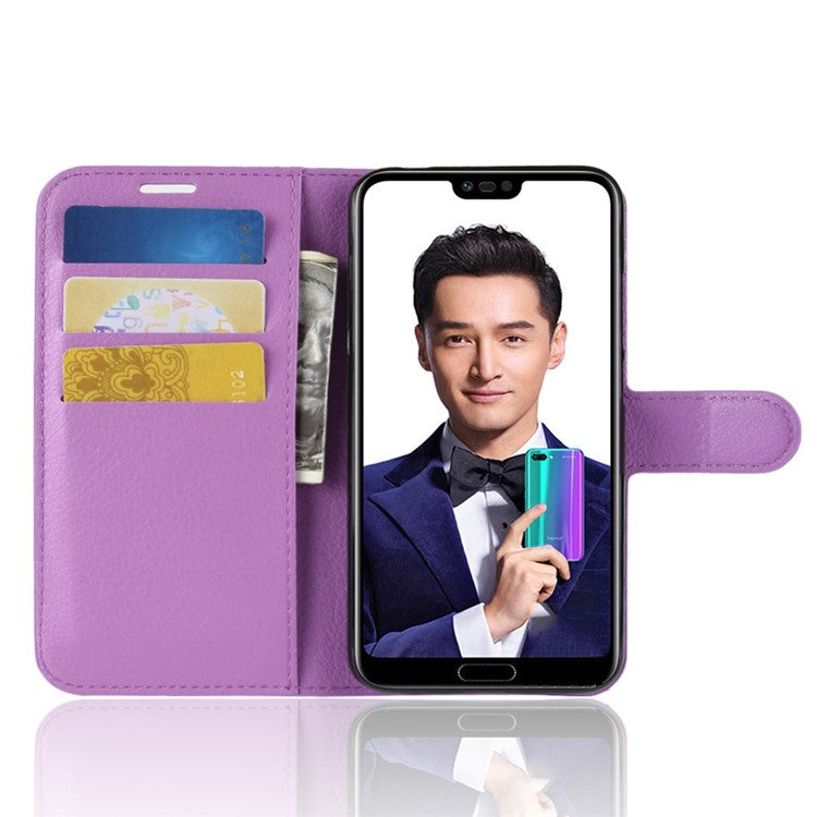 Litchi Texture Wallet Stand Leather Mobile Casing Shell for Huawei Honor 10 - Purple