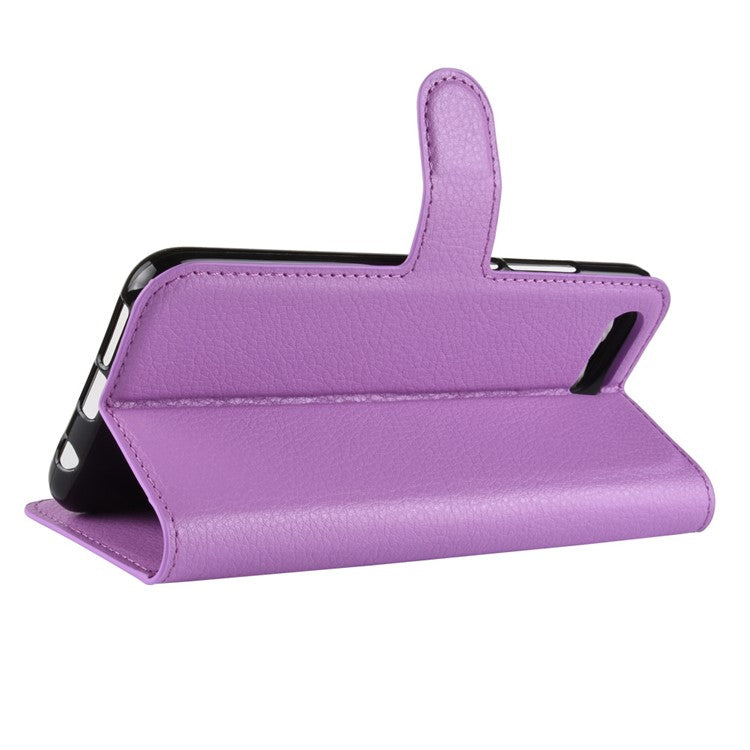 Litchi Texture Wallet Stand Leather Mobile Casing Shell for Huawei Honor 10 - Purple