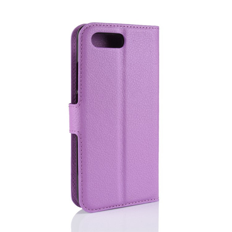 Litchi Texture Wallet Stand Leather Mobile Casing Shell for Huawei Honor 10 - Purple