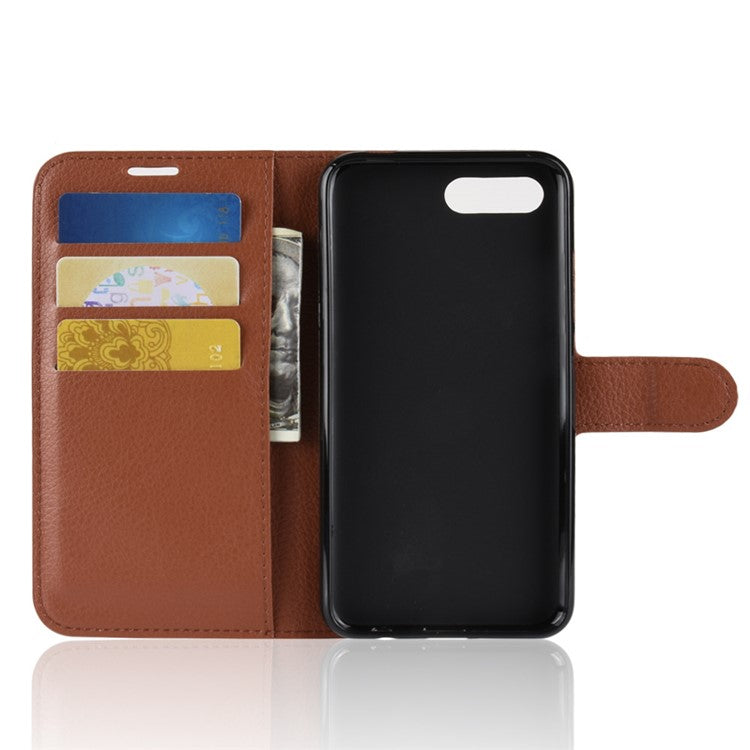 Litchi Texture Wallet Stand Leather Cover Protector for Huawei Honor 10 - Brown
