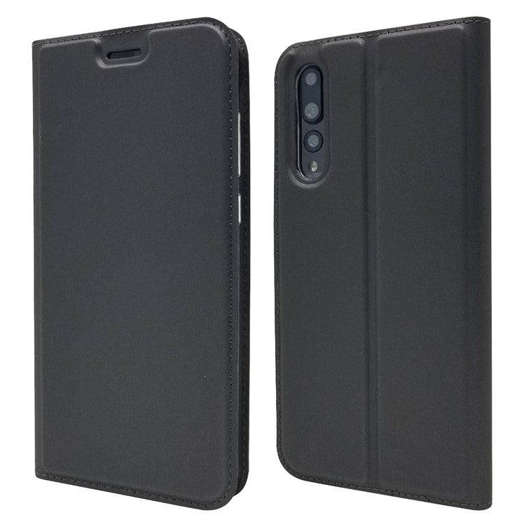 Magnetic Adsorption Leather Stand Phone Casing with Card Slot for Huawei P20 Pro - Black