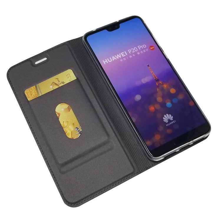 Magnetic Adsorption Leather Stand Phone Casing with Card Slot for Huawei P20 Pro - Black