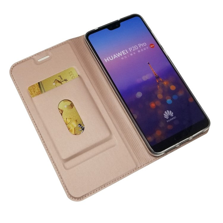 Magnetic Adsorption Leather Stand Phone Casing with Card Slot for Huawei P20 Pro - Rose Gold
