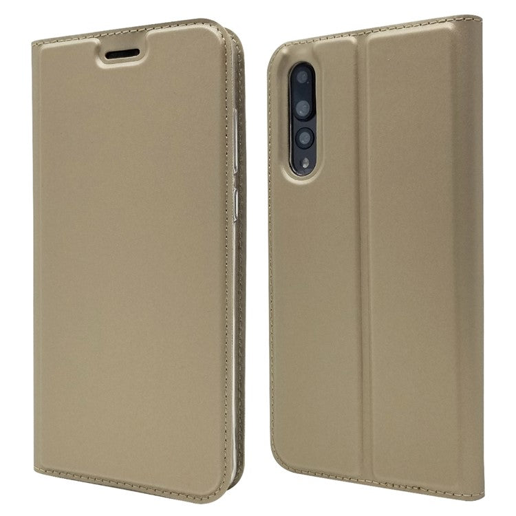 Magnetic Adsorption Leather Stand Phone Casing with Card Slot for Huawei P20 Pro - Gold