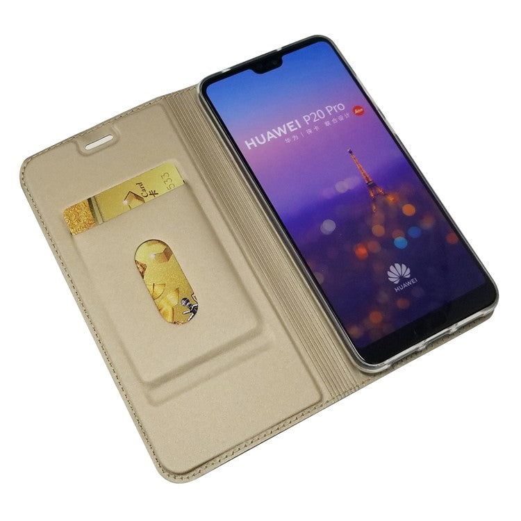 Magnetic Adsorption Leather Stand Phone Casing with Card Slot for Huawei P20 Pro - Gold
