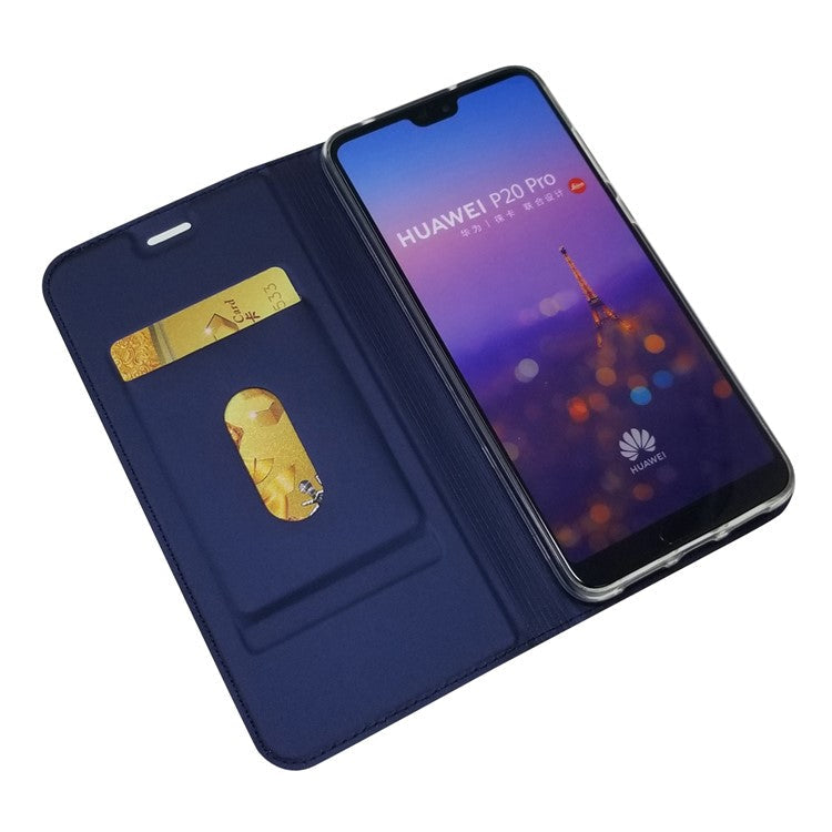 Magnetic Adsorption Leather Stand Phone Casing with Card Slot for Huawei P20 Pro - Dark Blue