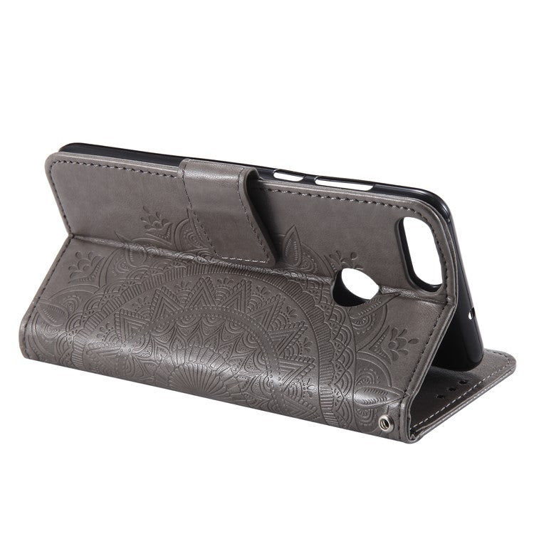 Imprint Butterfly Flower Leather Wallet Case for Huawei P Smart / Enjoy 7S - Grey