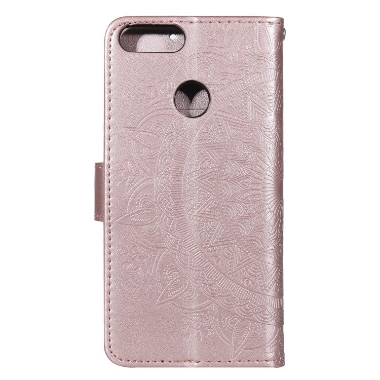 Imprint Butterfly Flower PU Leather Wallet Case for Huawei P Smart / Enjoy 7S - Rose Gold