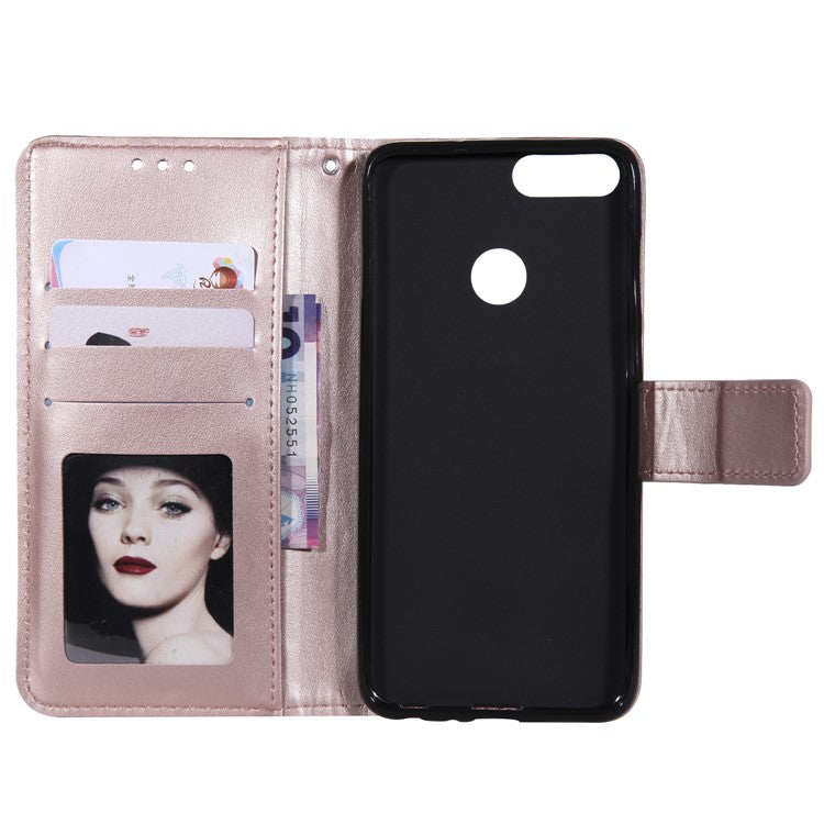 Imprint Butterfly Flower PU Leather Wallet Case for Huawei P Smart / Enjoy 7S - Rose Gold