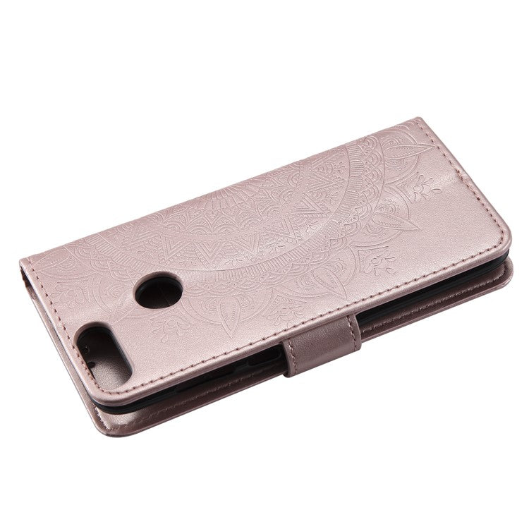 Imprint Butterfly Flower PU Leather Wallet Case for Huawei P Smart / Enjoy 7S - Rose Gold