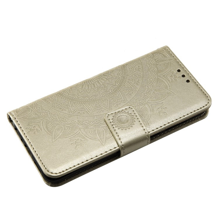 Imprint Butterfly Flower Wallet Leather Stand Case for Huawei P Smart / Enjoy 7S - Champagne Gold