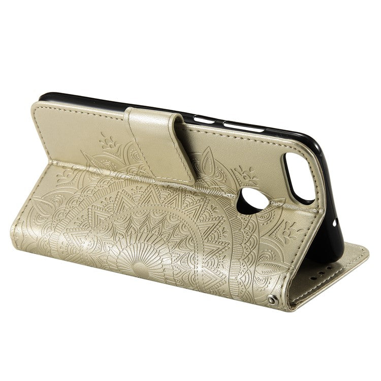 Imprint Butterfly Flower Wallet Leather Stand Case for Huawei P Smart / Enjoy 7S - Champagne Gold