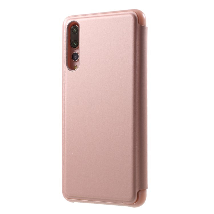 Plated Mirror Surface Leather Stand Mobile Flip Case for Huawei P20 Pro - Rose Gold