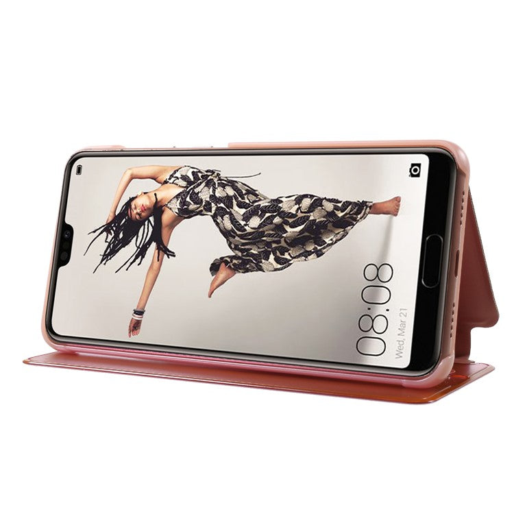Plated Mirror Surface Leather Stand Mobile Flip Case for Huawei P20 Pro - Rose Gold