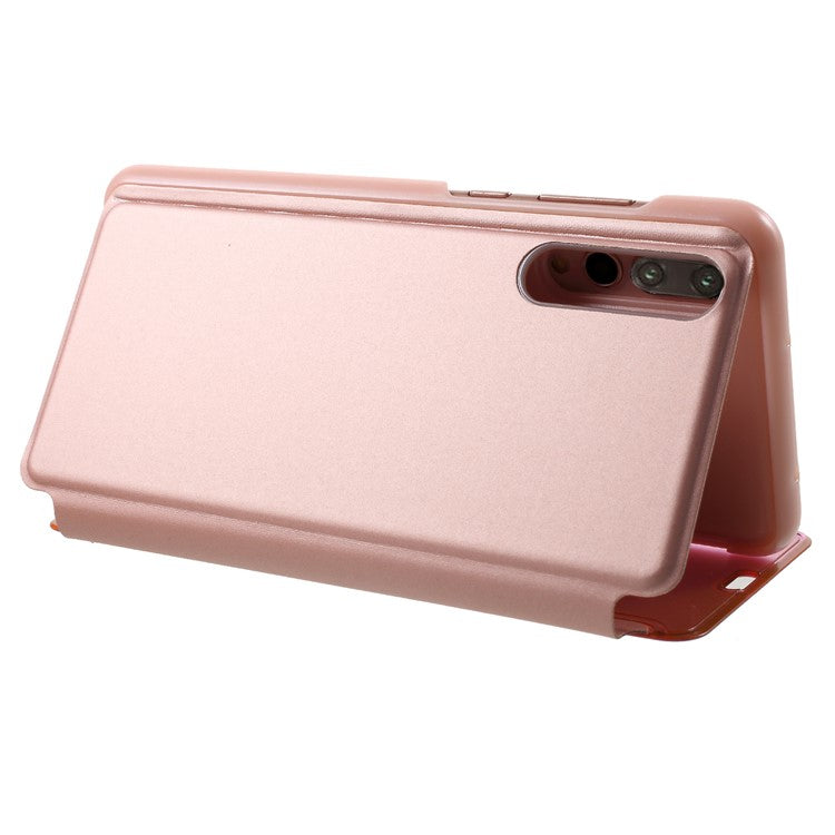 Plated Mirror Surface Leather Stand Mobile Flip Case for Huawei P20 Pro - Rose Gold